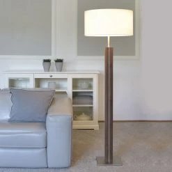 HerzBlut Stehleuchte, Schirm, Cotton, Weiß, Holz, Zirbe o. Eiche o. Nussbaum