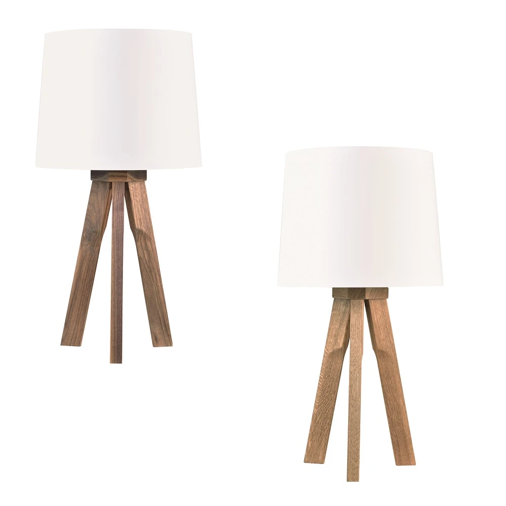 HerzBlut Tischleuchte, Cotton Schirm, Dreibeinig, Massivholz, Nussbaum o. Eiche 3 HerzBlut Tischleuchte, Cotton Schirm, Dreibeinig, Massivholz, Nussbaum o. Eiche