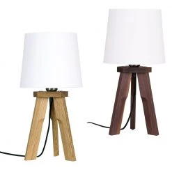 HerzBlut Tischleuchte, Dreibeinig, Schirm, Weiß, Holz, Eiche o. Nussbaum
