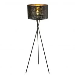 GLOBO Tripod runde E27 Stehleuchte aus Samt skandinavischeSchirm durchmesser 45 cm Stehlampe schwarz mit Schalter ø 62