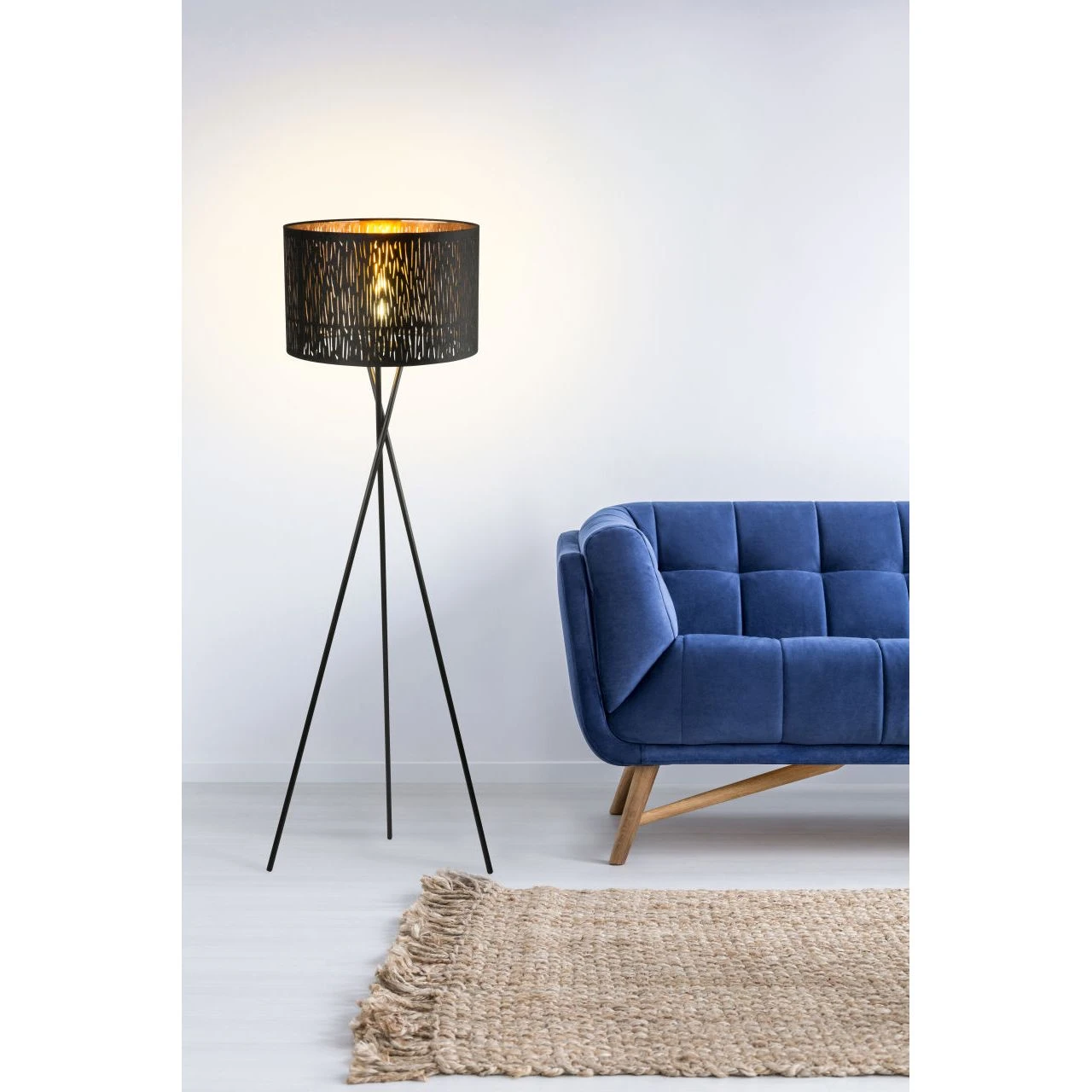 GLOBO Tripod runde E27 Stehleuchte aus Samt skandinavischeSchirm durchmesser 45 cm Stehlampe schwarz mit Schalter ø 62 4 GLOBO Tripod runde E27 Stehleuchte aus Samt skandinavischeSchirm durchmesser 45 cm Stehlampe schwarz mit Schalter ø 62 – Bild 2