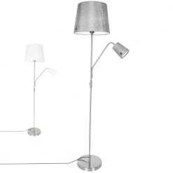 By Rydens verstellbare Stehleuchte mit Leselampe, weiß oder silber, 2-flammig, E27 + E14, Direktschalter