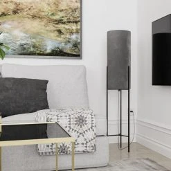 By Rydens vierbeinige Stehleuchte mit rundem Samtschirm, schwarzes Metallgestell, Schnurschalter, in 3 Farben, Zylinder, E27 -Stehleuchten Verkaufsgeschäft vierbeinige stehleuchte mit rundem 4100690 4500 2 byrydens 41006904500